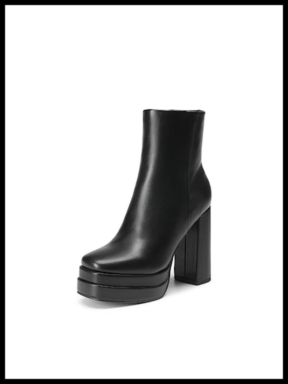 Women's Platform Chunky Heel Ankle Boots Faux Leather Zip Up Booties